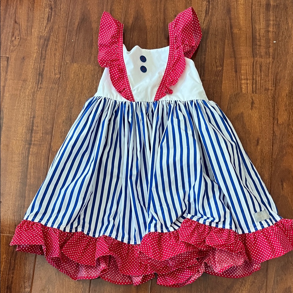 Eleanor Rose Blue and Red Striped Kids Dress